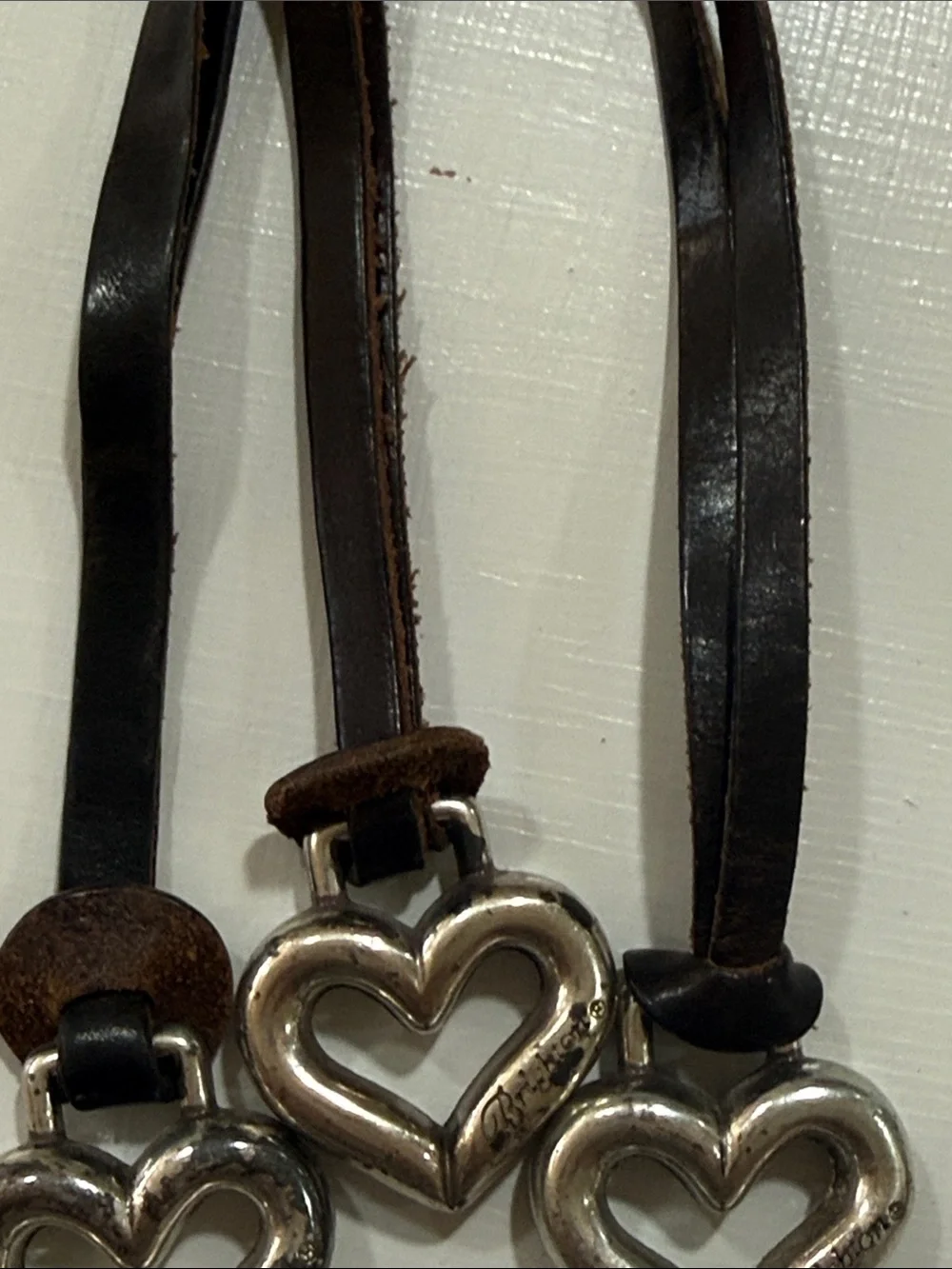 3 Brighton Brown Leather Strap Heart Charm for Bags Purse with Silver Hardware